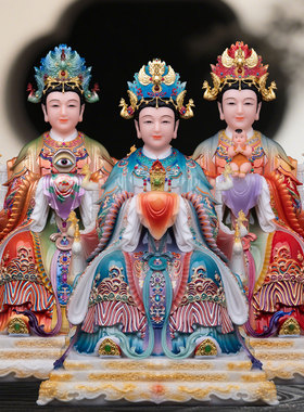 新款三霄娘娘神像摆件汉白玉