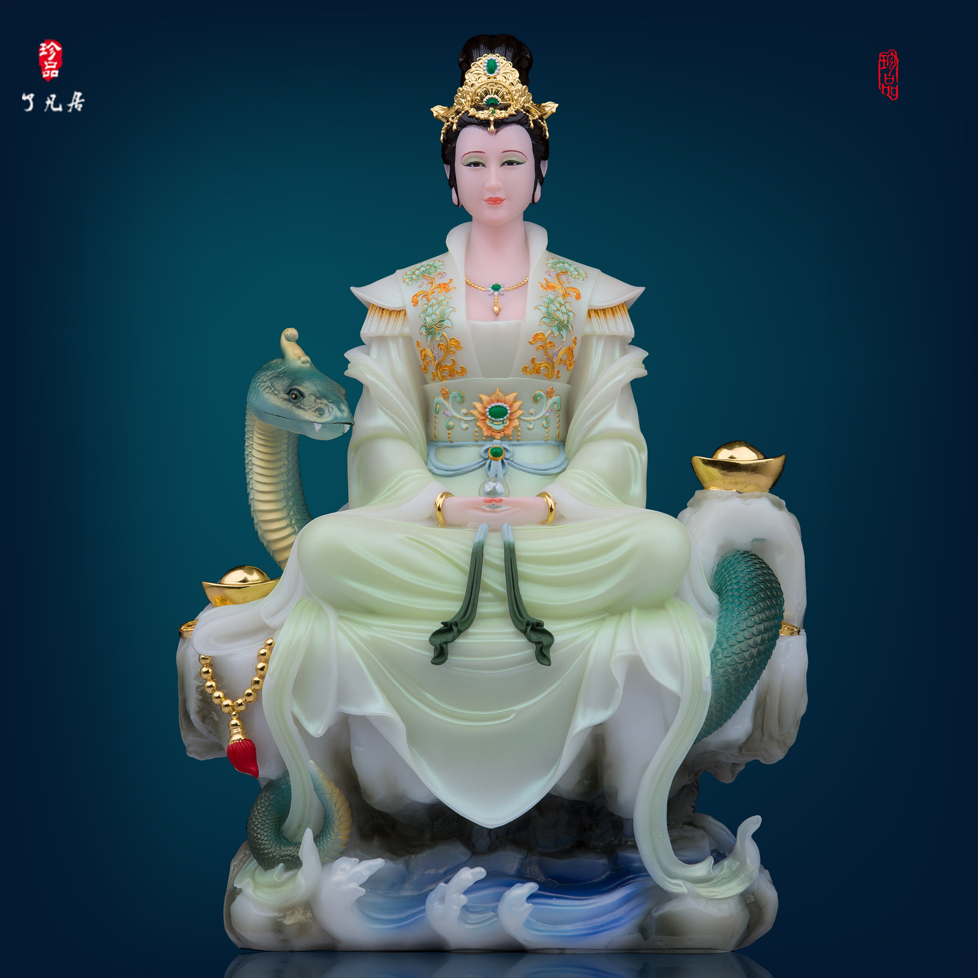 女娲娘娘神像汉白玉招财蛇蟒佛像青蛇真身白蛇娘娘像家居供奉摆件