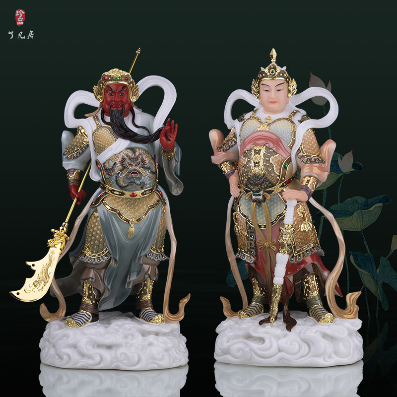 汉白玉伽蓝韦陀护法佛像 韦驮菩萨 关二爷武财神关公韦陀桌面摆件