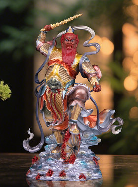 铜珐琅彩贴金站王灵官神像摆件
