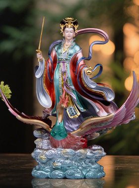 九天玄女神像家用祝福黄铜珐琅彩九天圣母娘娘无极元君中式摆件