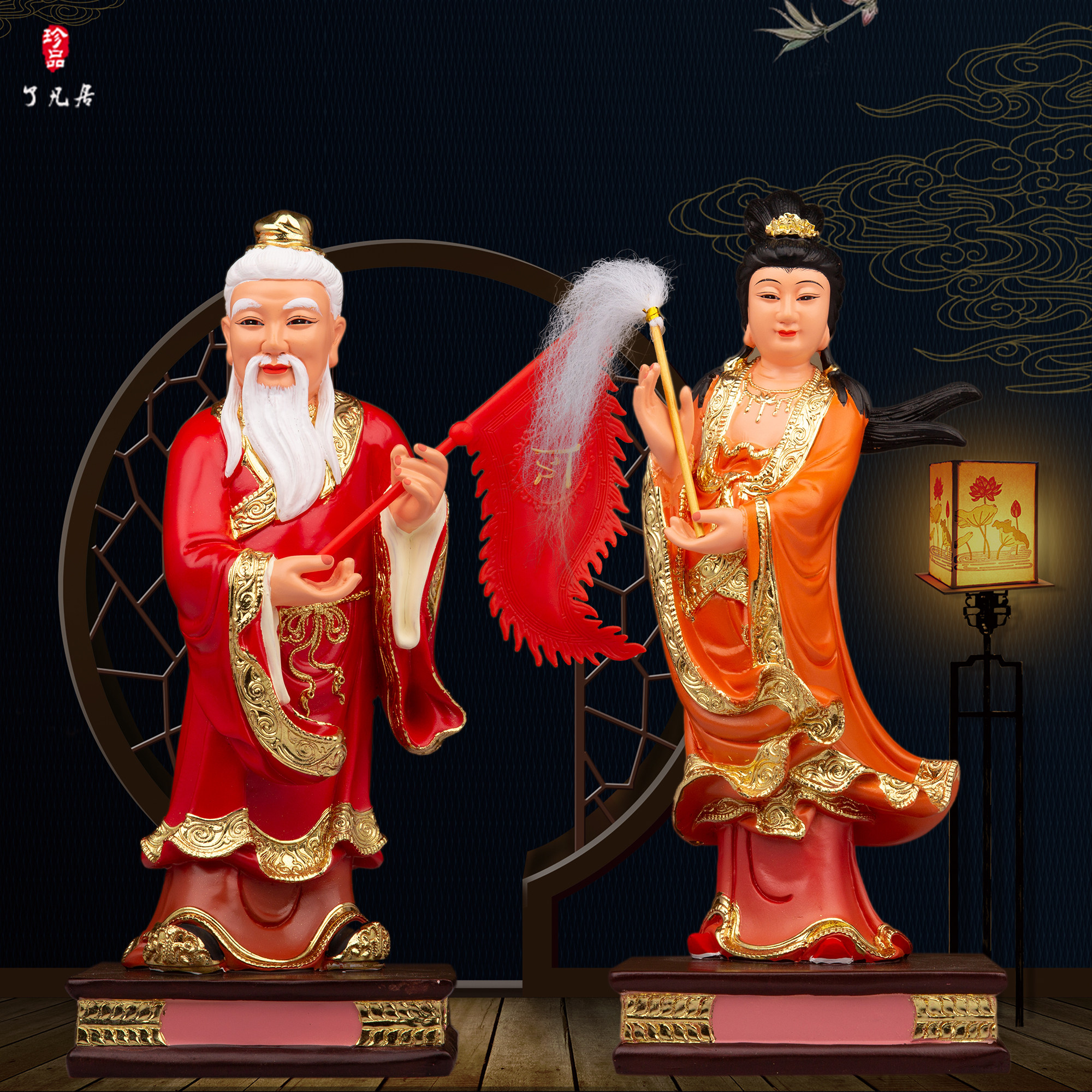 周公 桃花娘神像 玄天上帝左右护法周公桃花女仙姑娘家居装饰摆件