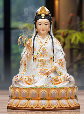 纯铜彩绘白衣观世音菩萨佛像