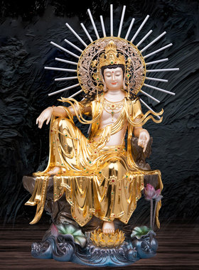 黄铜贴金家用自在观音摆件
