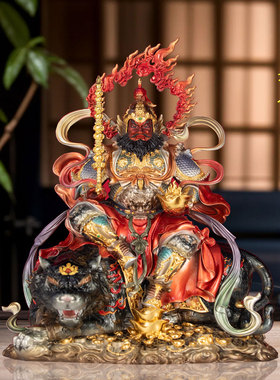 武财神赵公明神像黄铜珐琅彩精雕黑虎赵玄坛中路财神龙虎山摆件