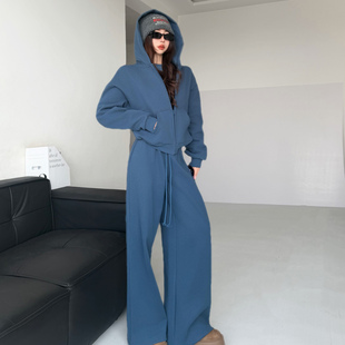 松弛天菜~自留三件套秋冬加绒连帽卫衣卫裤修身T恤宽松休闲套装女