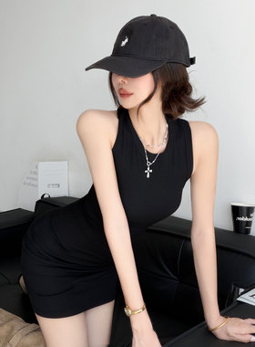 小安自留~美式性感无袖背心连衣裙女夏修身包臀裙黑色显瘦短裙子
