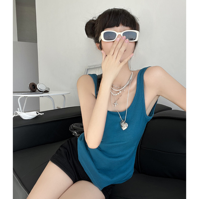 南韩显白松弛感宽松慵懒简约吊带显瘦背心女夏老头衫外穿无袖上衣