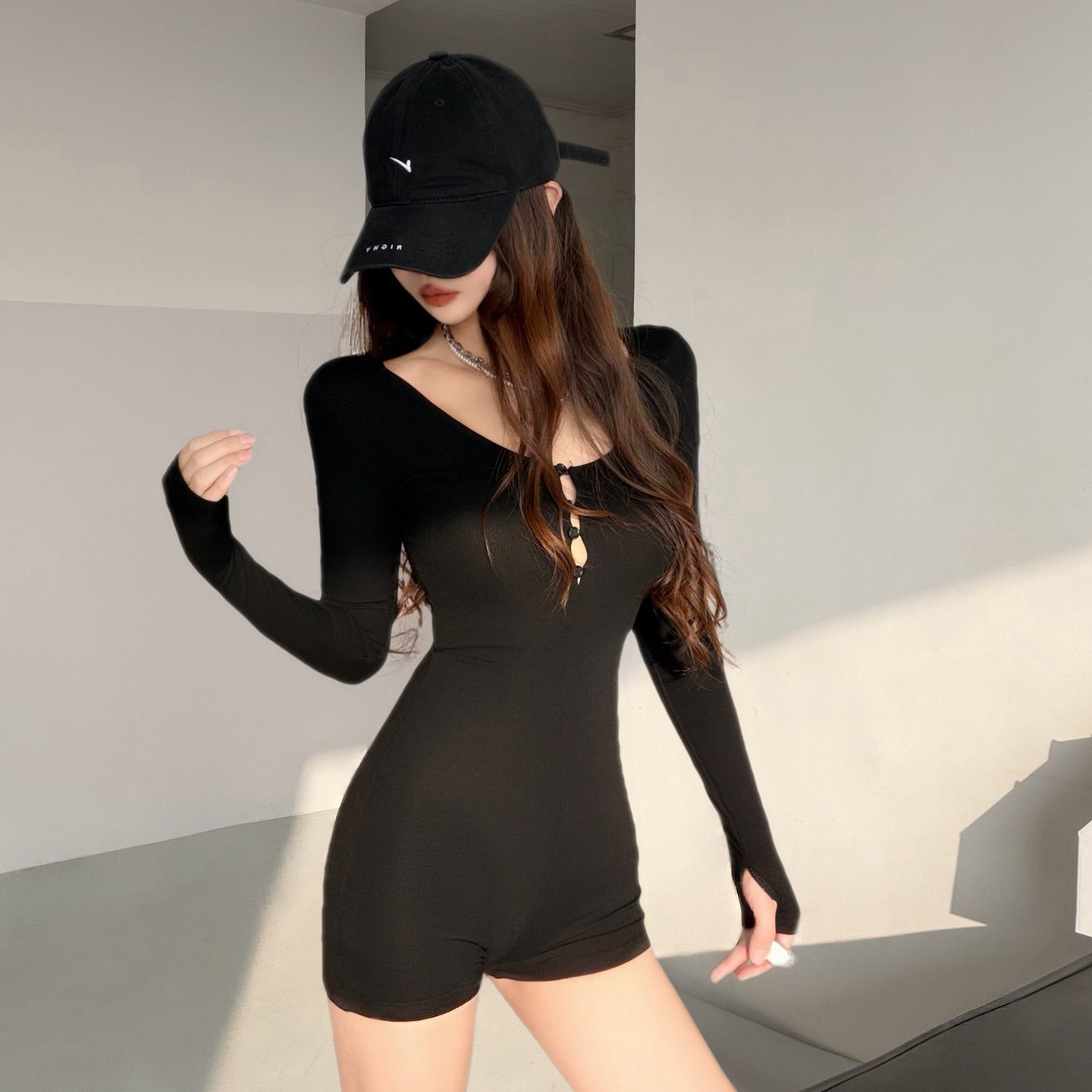 美式酷girl~黑色长袖连体裤女高腰修身显瘦性感辣妹紧身连衣短裤,女装/女士精品,连体衣/裤,淘宝优惠券,粉丝福利购,淘宝优惠卷