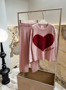 秋冬软绵绵半边绒保暖家居服套装怦然心动爱心甜美可外穿女士睡衣