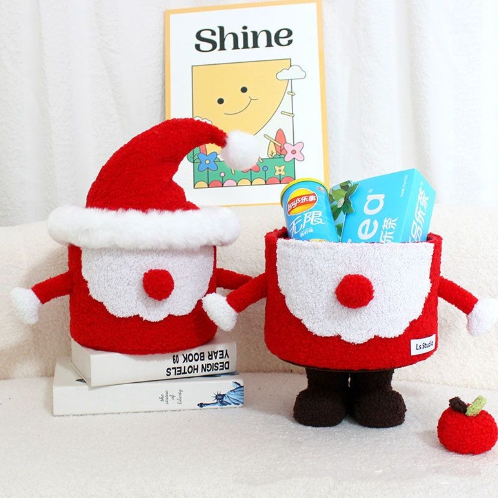 圣诞老人毛绒收纳筐可爱卡通礼物篮手工diy圣诞礼物收纳,收纳整理,收纳筐,淘宝优惠券,粉丝福利购,淘宝优惠卷