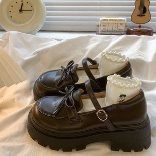 春秋粗跟厚底增高小皮鞋 2025新款 女 爱百搭单鞋 堆堆袜女搭配小皮鞋