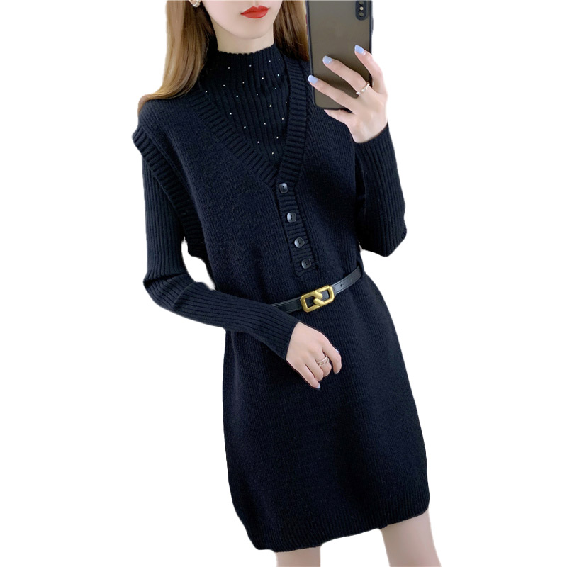 春季中长款两件套毛衣裙女秋冬内搭时尚针织连衣裙套装女春秋外穿
