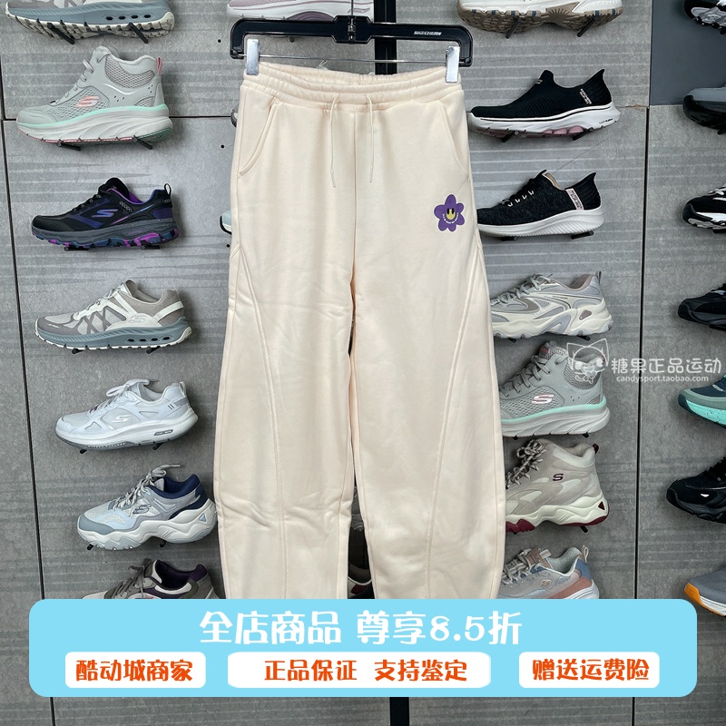 正品代购斯凯奇冬季加绒女孩针织小花松紧腰休闲运动裤L424G032