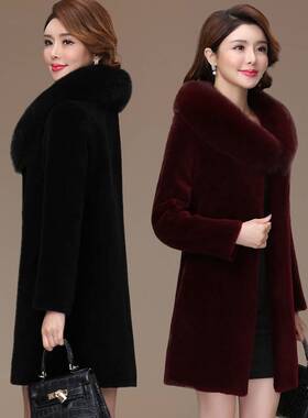 22皮草外套女中长款海宁羊剪绒大衣颗粒绒仿羊羔毛大码加厚妈妈装