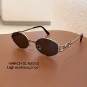 韩版 复古老钱风椭圆金属墨镜Y2K时髦优雅街拍太阳眼镜防紫外线女