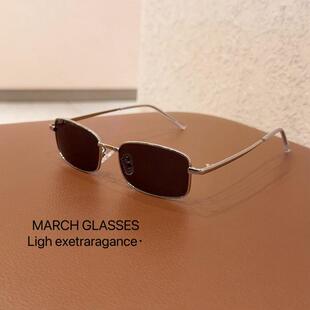 新款墨镜方形窄框太阳镜女复古达妹同款眼镜金丝边框遮阳百搭显瘦