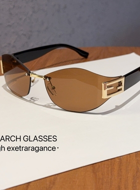 时尚猫眼个性时髦无框骑行登山墨镜女防紫外线网红太阳镜2025潮款