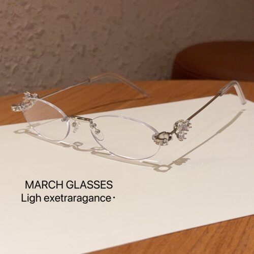 2025新品复古无框镶钻椭圆墨镜防紫外线小红书同款太阳眼镜男女酷