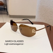 英同款 太阳眼镜Y2K千禧风张元 大框大脸复古美式 无框茶色墨镜女款