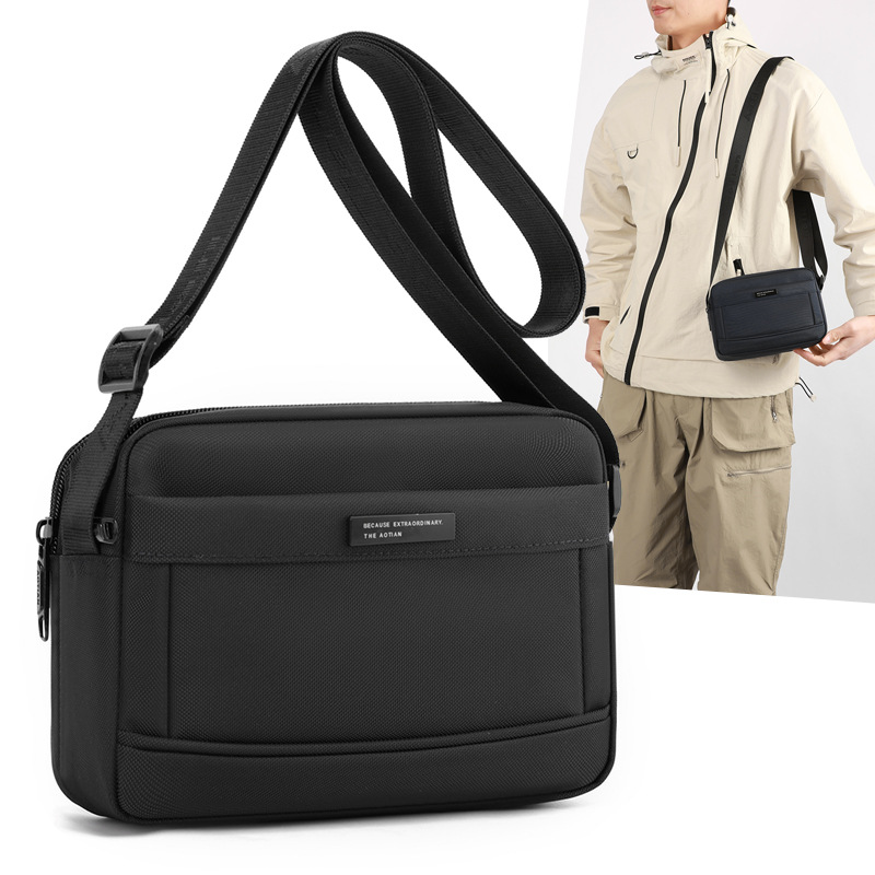 中老年男士爸爸横款新款牛津布休闲单肩包包老人简约通勤肩斜挎包