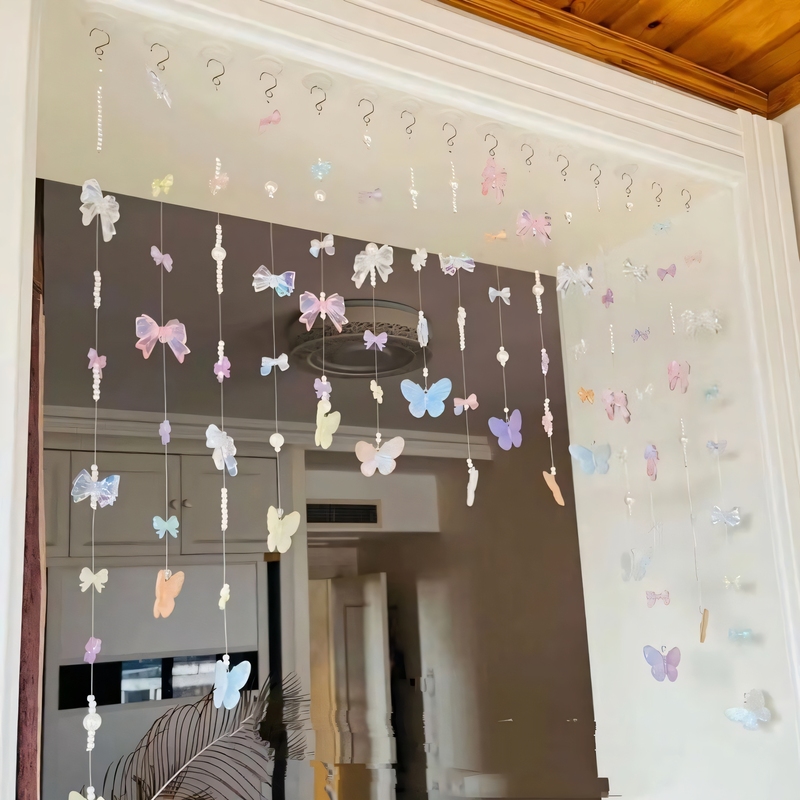 蝴蝶珠帘门帘吊饰隔断帘子装饰挂件少女心房间卧室挂帘免打孔仙气