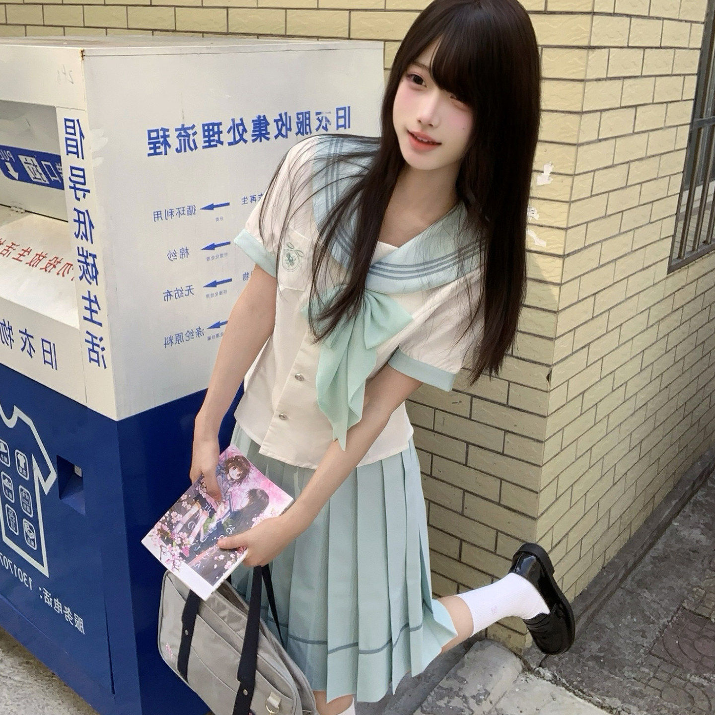 JIC【浅草铃】原创jk薄荷绿水手服夏制服学院风短袖套装日系百褶