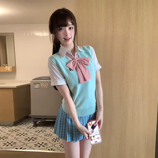 JIC火星instituteJK制服原创 小泉格裙配轻音衬衫短袖马甲背心套