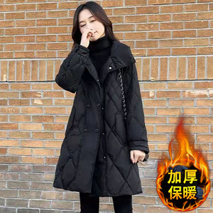 今年流行爆款冬装2023新款大码胖mm巨显瘦中长款羽绒棉服厚外套女