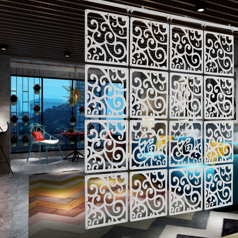 挂式屏风隔断现代简约镂空雕花创意入户装饰悬挂式玄关折叠背景帘