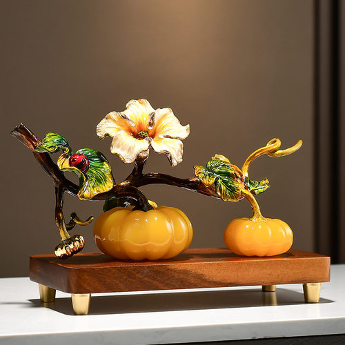 高档珐琅彩南瓜摆件桌面新中式客