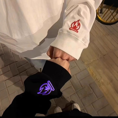 火花刺绣卫衣小火苗男女秋冬美式