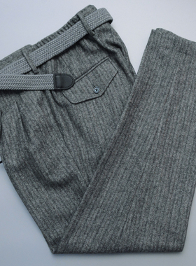 秋冬羊毛480g重磅粗花呢雾霾灰咖鱼骨纹裤子松紧腰皮带款男士西裤