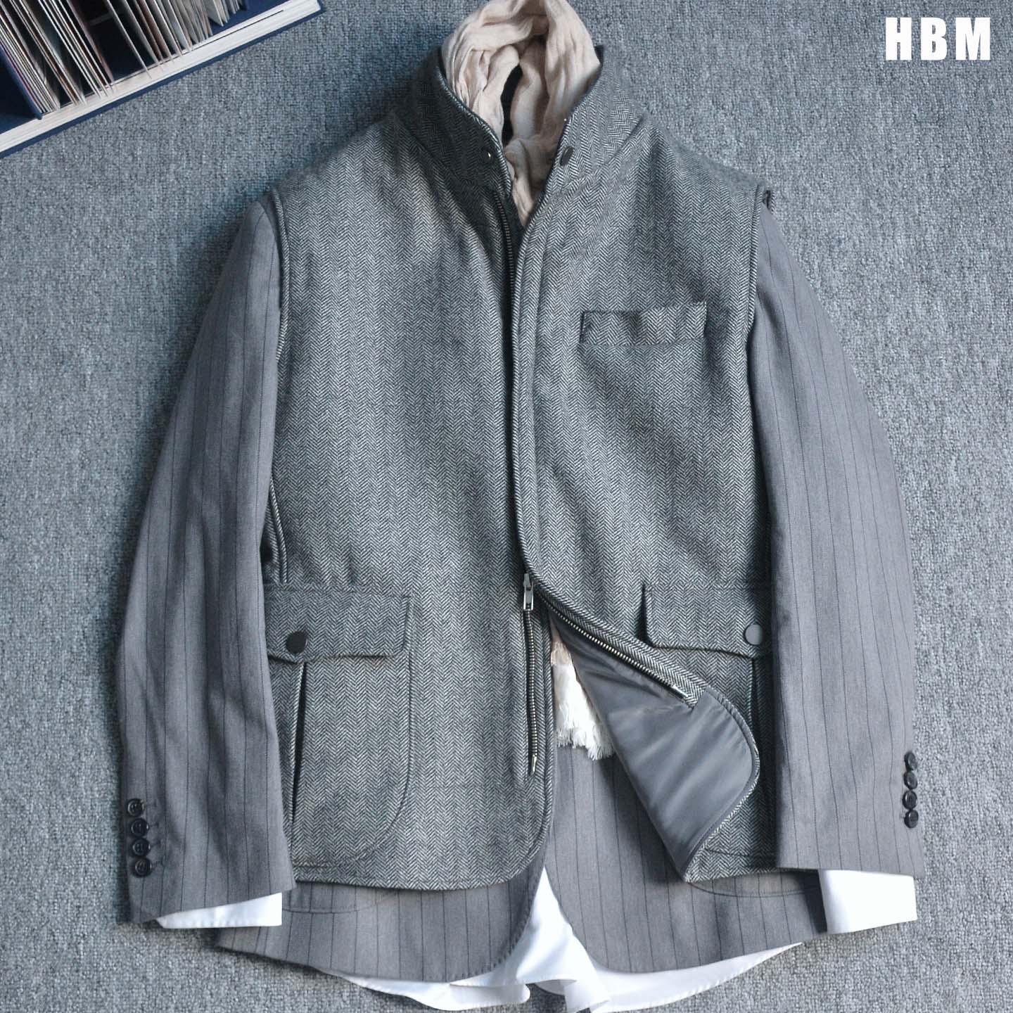 HBM那不勒斯烟灰色人字纹马甲
