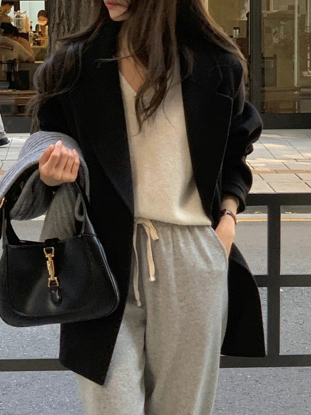 现韩国代购东大门vergamot中长款双面手工羊绒大衣外套宽松百搭女