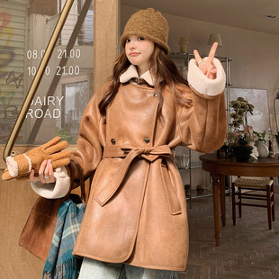 首发 P215 咖色皮毛一体中长款 5801 K308 加厚外套 新品