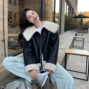 黑色皮毛一体小个子设计感酷飒炸街大翻领棉服韩版 3097P215K318
