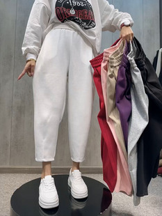 卫裤 女松紧腰学生运动裤 高腰宽松掐褶休闲萝卜裤 欧货2023秋冬新款