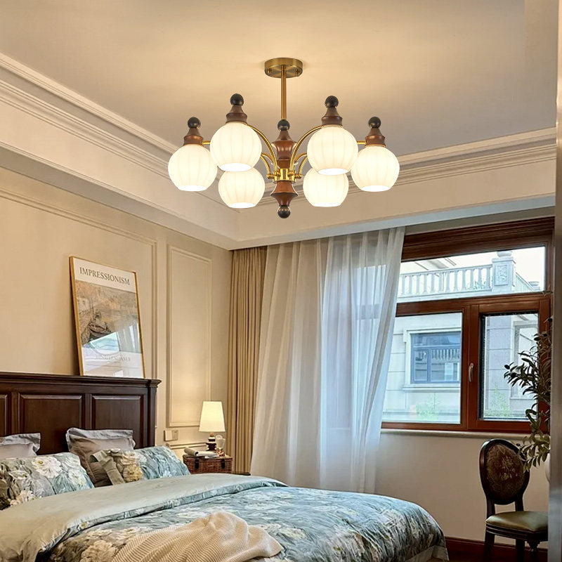 中古风客厅吊灯美式复古玻璃灯罩铁艺枝型客厅主灯高级感护眼,家装灯饰光源,客厅吊灯,淘宝优惠券,粉丝福利购,淘宝优惠卷