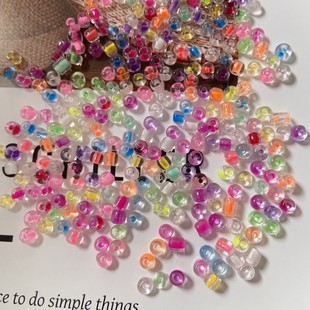 包邮彩色混装染芯有孔玻璃米珠幼儿园串珠手链饰品材料美术创意