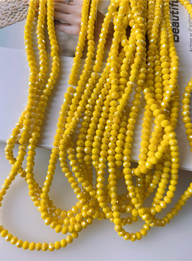 新款金黄色水晶扁珠4MM手工制作饰品配件DIY编织串珠手链头饰材料