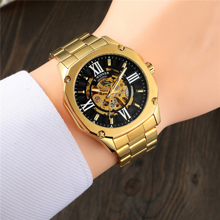 winner胜利者镂空透底钢带陀飞轮全自动机械表机芯商务男士腕表