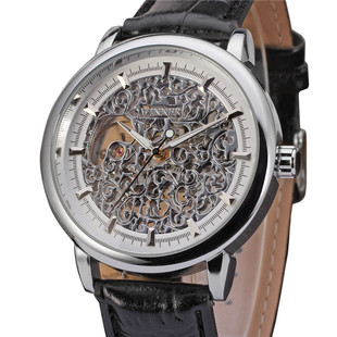 Winner/胜利者镂空手动机械表机芯真皮男士女士腕表指针式透底
