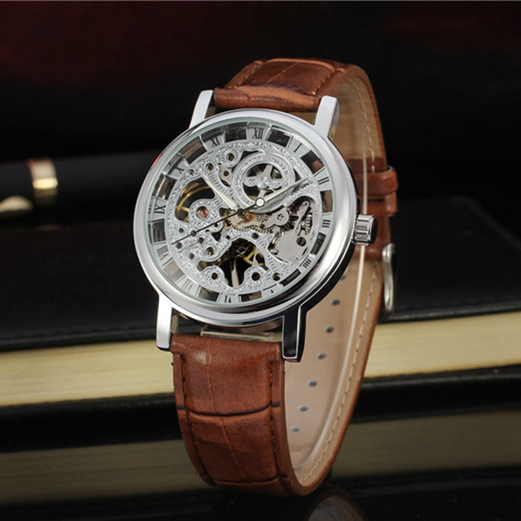 胜利者镂空真皮指针式手动机械表