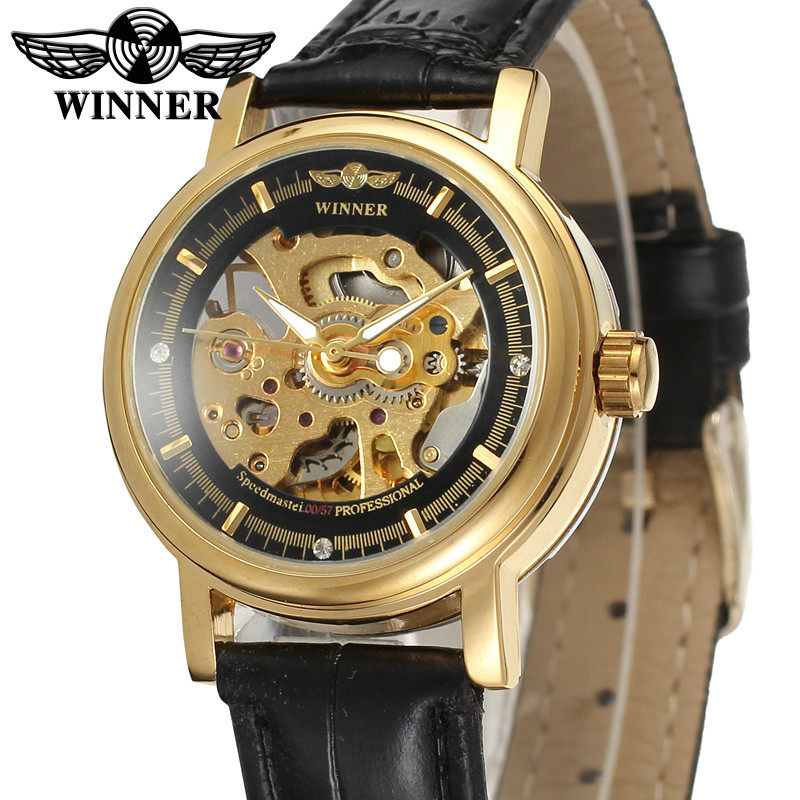 winner胜利者时尚机械女表 条钉镂空手表潮流女学生皮带镶钻包邮