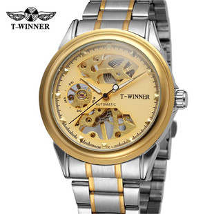 Winner胜利者手动机械表男表镂空运动商务休闲手表男学生土豪金