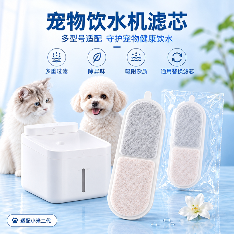 适配小米2宠物饮水机滤芯米家二代饮水器除异味净水耗材替换滤材