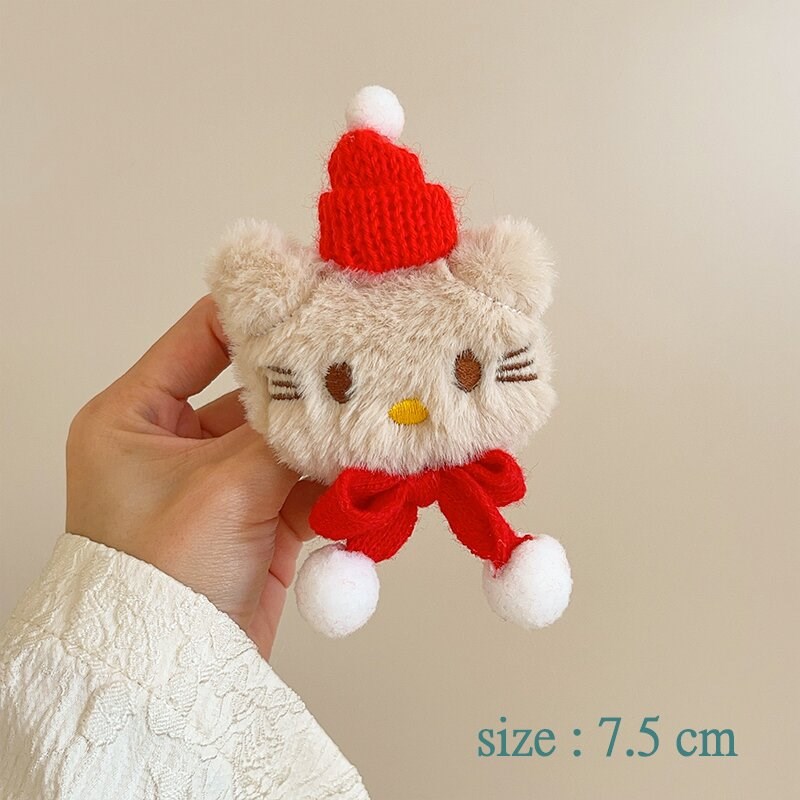 蝴蝶结kt猫公仔发夹秋冬少女可爱毛绒鸭嘴夹圣诞节金丝绒发圈发饰