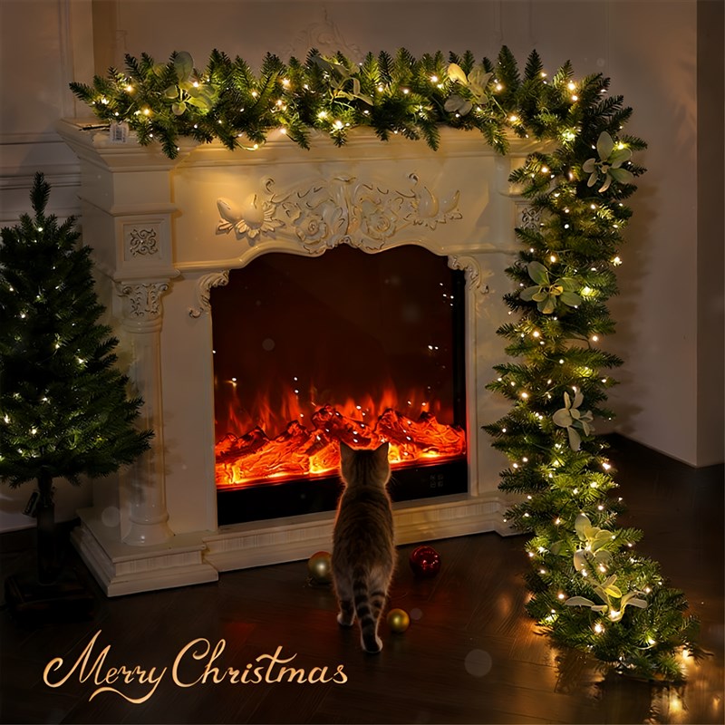 圣诞藤条装饰2025年圣诞节氛围布置家里壁炉家居装扮楼梯扶手加密