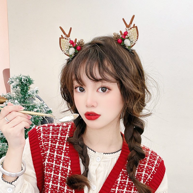 儿童圣诞节头饰女童鹿角发夹可爱宝宝发卡毛绒鹿耳夹子发箍发饰品